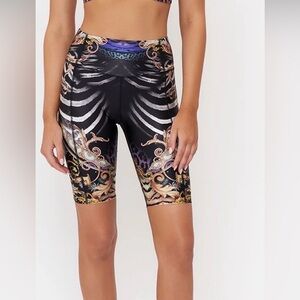 Camilla Black & Gold Baroque-Print High-Rise Bike Shorts